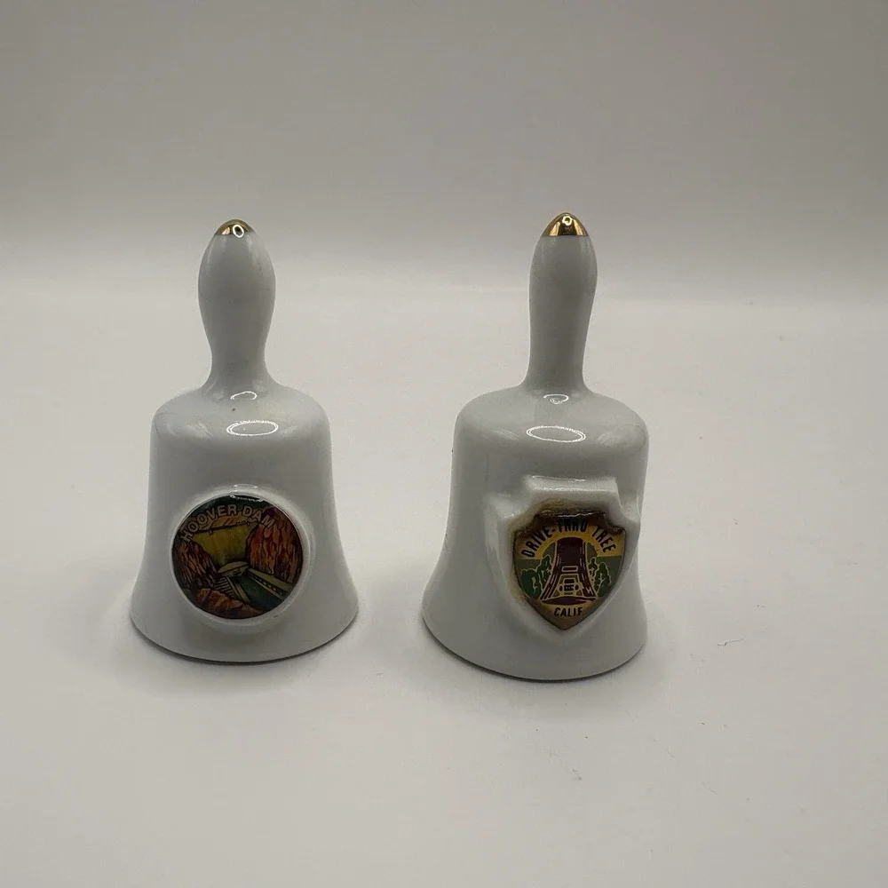 Pair Of 2 Souvenir Bells Collectibles Hoover Dam Drive Thru Tree California